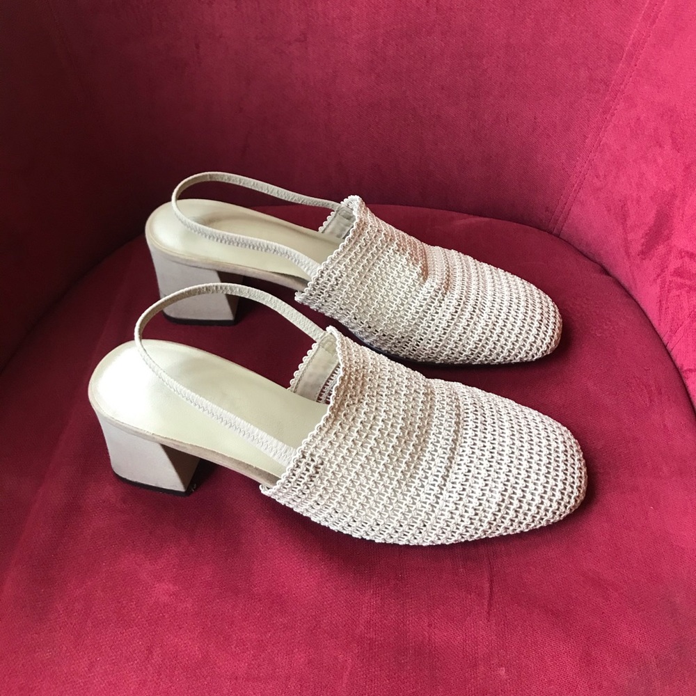 Vintage tan sling back mules